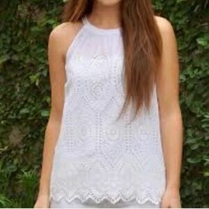 Madison Mathews White Eyelet Tank Top